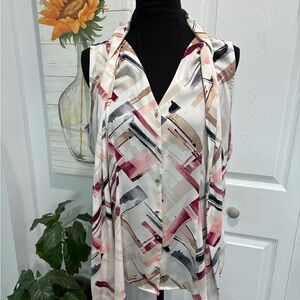 White House Black Market Pink and Black Graphic Sleeveless Top